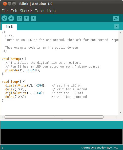 Arduino IDE med Blink-sketch