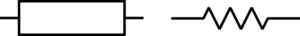 Europeisk resistorsymbol till vänster och amerikansk till höger